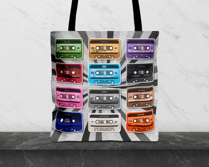 All eras vintage cassette tapes tote bag