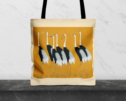 Ogata Korin - A Traditional Portrait of a Flock of Beautiful Japanese Red Crown Crane tote bag