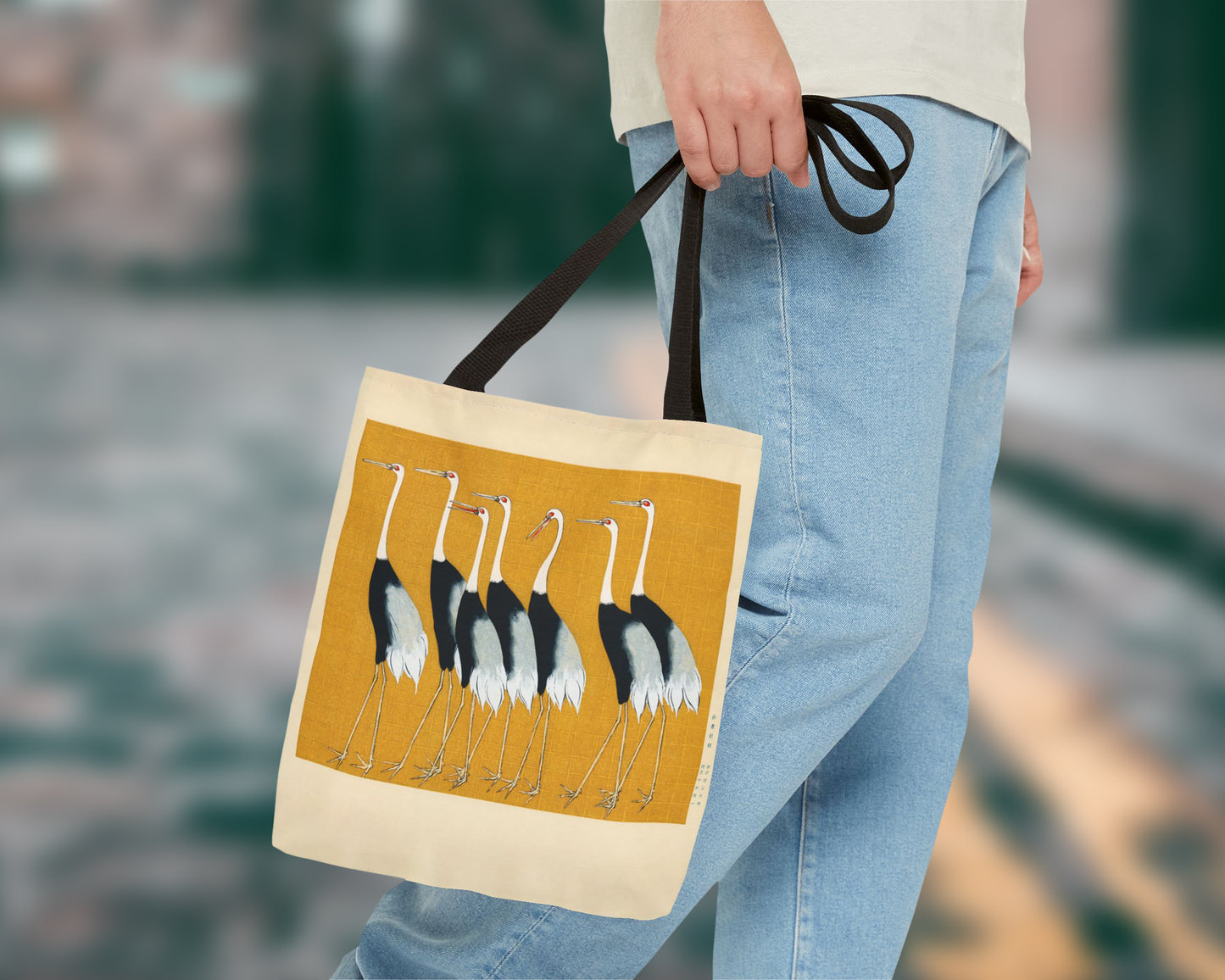 Ogata Korin - A Traditional Portrait of a Flock of Beautiful Japanese Red Crown Crane tote bag