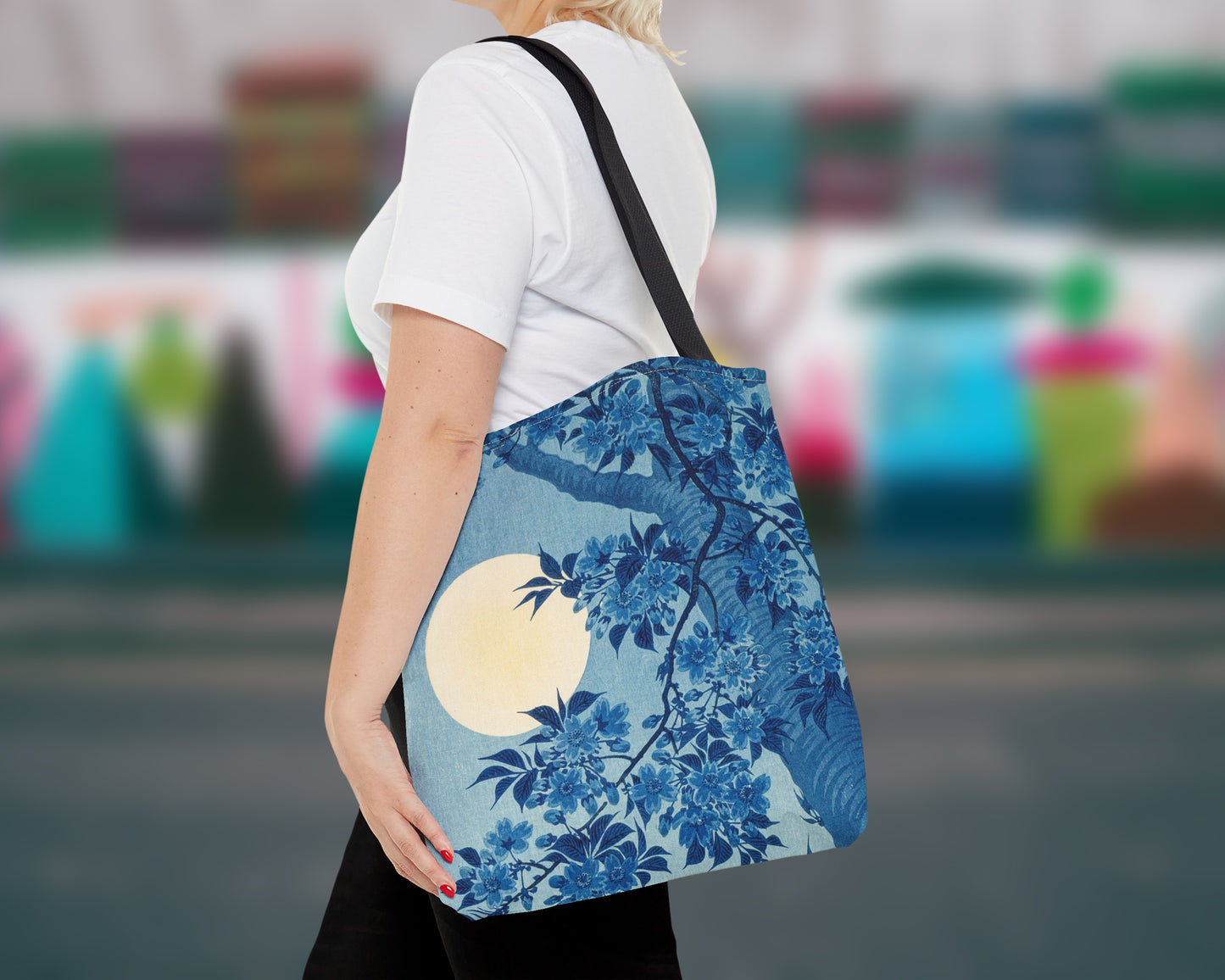 Ohara Koson - Blossoming Cherry on a Moonlit Night tote bag